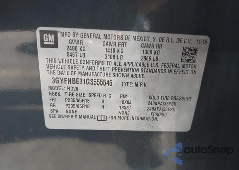 2016 Cadillac Srx Luxury Collection z USA, uszkodzony, nr VIN 3GYFNBE31GS555546